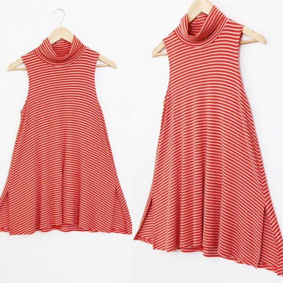 Anthropologie Anthro Puella Mock Neck Rib Orange Striped Swing Tank Tunic Top M - Picture 3 of 14